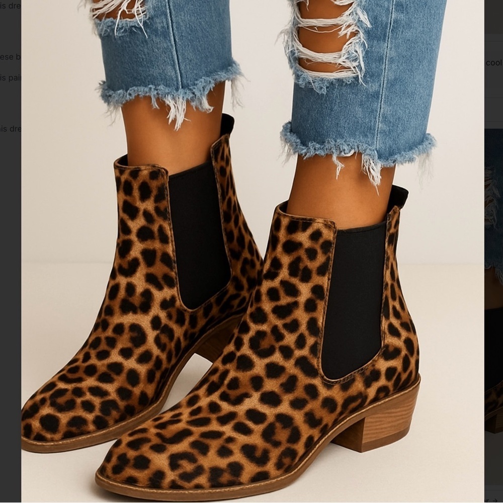 Leopard Print Chelsea Ankle Boots | Size 6 | Slip-On Booties With Stacked Heel